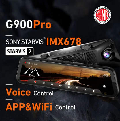 WOLFBOX G900Pro 12MP WiFi Touch Screen Rear View Mirror Dash Cam Smart Mirror