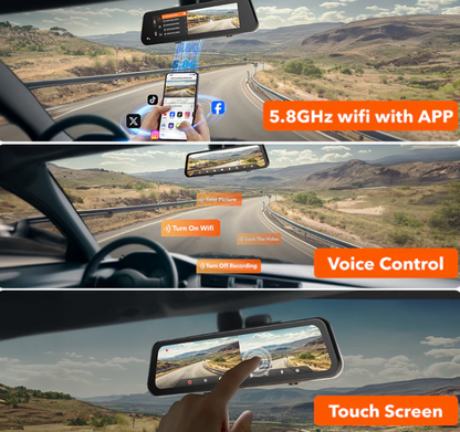 WOLFBOX G900Pro 12MP WiFi Touch Screen Rear View Mirror Dash Cam Smart Mirror